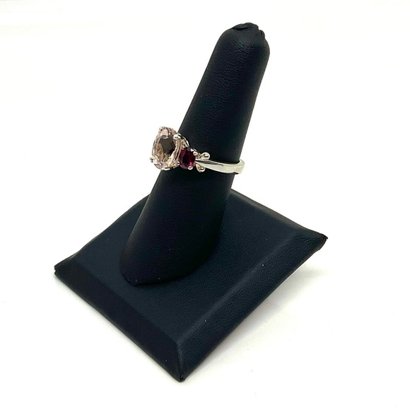 Sterling Silver-Multi-Gemstone Garnets & Pink Ring-Size 7 - Picture 5 of 7